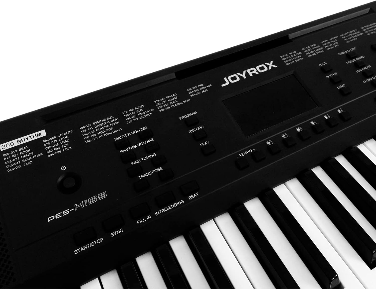 JOYROX K155–61 Key Piano Keyboard with 300 Voices, Keyboard Piano with Keyboard Stand, Bench, Sheet Music Stand, Headphones, Speakers, 300 Rhythms and 50 Demo Songs
