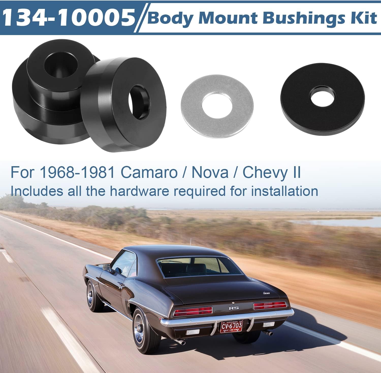 Bonbo 134-10005 CNC Aluminum Body Mount Bushings Tool Subframe Bushing Kit 32PCS Professional Tool for 1968-1981 Camaro/Nova/Chevy II
