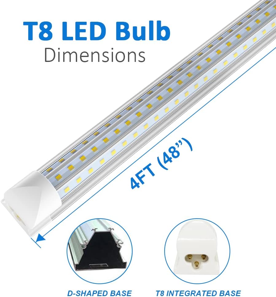 (Pack of 4) SHOPLED 8ft LED Shop Light, 90W 11700LM 6000K, Cool White, Triple Sided D Shape, High Output, Clear Cover, T8 Integrated LED Tube Light for Garage 8 Foot with Plug, Warehouse, Workshop