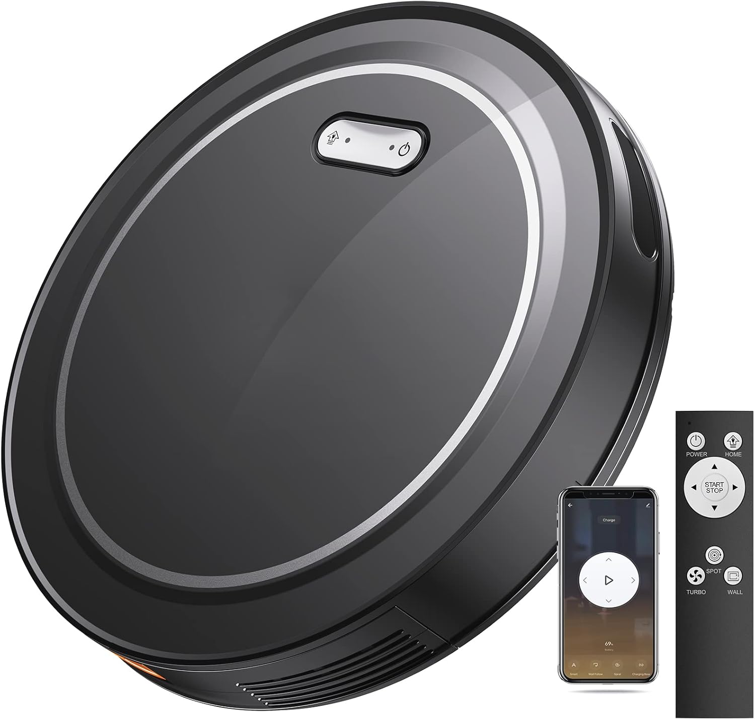 Robot Vacuum Cleaner, 2000Pa Strong Suction Automatic Robotic Vacuum Cleaner, Quiet, Self Charging,Slim,Wi-Fi/App/Alexa/Remote Control Cleans Pet Hair On Carpet Hard Floors