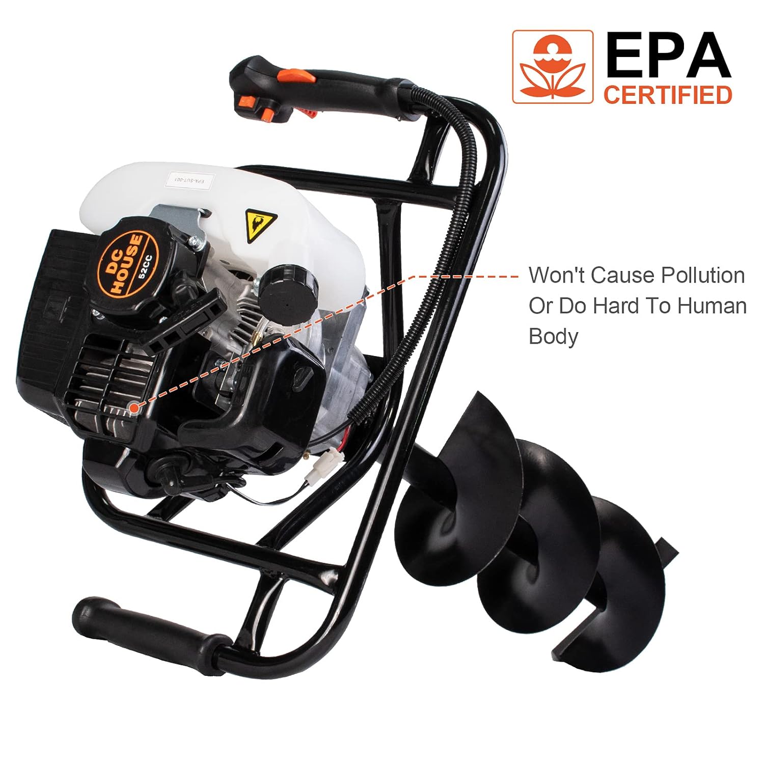 Gas Auger Post Hole Digger 52CC 2 Stroke Earth Digger Gas Power Earth Auger with 3 Drill bits (4