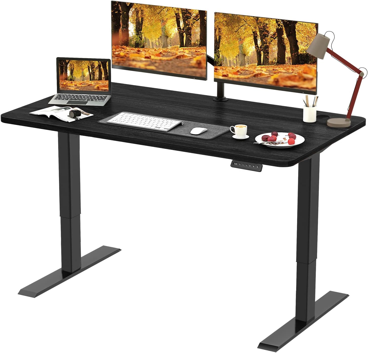 Standing Desk Adjustable Height, 48 x 24 Inches Dual Motors Sit Stand Desk for Home Office, Electric Stand Up Desk with 4 Memory Heights and USB Port, Black Frame/Walnut Top