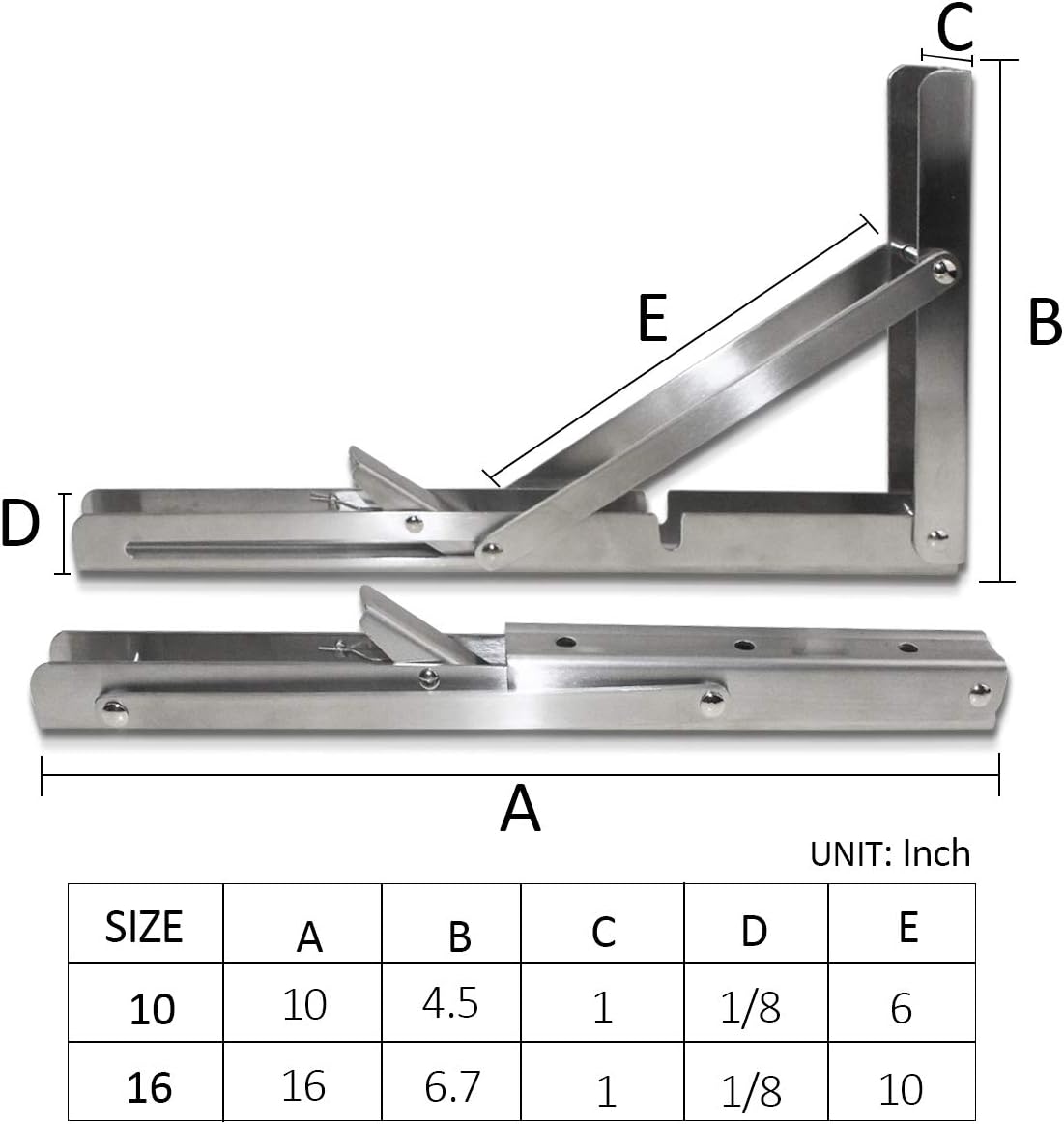 Folding Shelf Brackets - Heavy Duty Stainless Steel Collapsible Shelf Bracket for Bench Table, Space Saving DIY Bracket (16 Inch 4PCS) Pack of 2