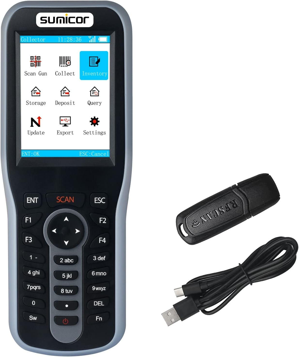 Sumicor Barcode Scanner 1D & 2D QR Code PDF417 Reader, Wireless 2.4 Ghz Handheld Cordless Rechargeable Inventory Barcode Scanner with 2.8'' HD Screen and Keybord for Stocktaking (2D)