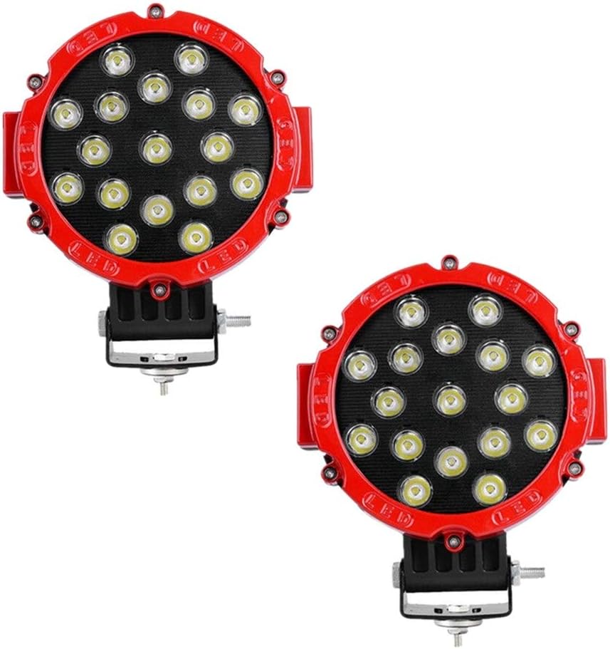 7” 51W Led Tractor Work Lights, 12V Round Off-Road Driving Flood Lights for Tractor, Trailer Cargo, Jeep Wrangler, Tow Truck(4 Pcs Red) Pack of 2