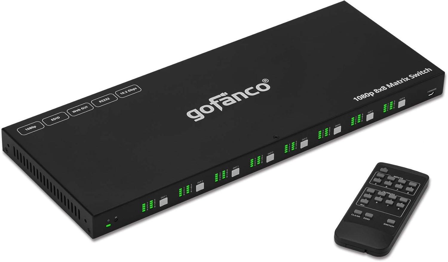 gofanco 8x8 HDMI Matrix Switch – Up to 1080p , 3D, HDMI 1.3a, HDCP 1.4, Smart EDID - Control Options; Buttons, IR, GUI, RS232 - 8 in 8 Out Video Switcher and Splitter - Firmware Upgradable (Matrix88)