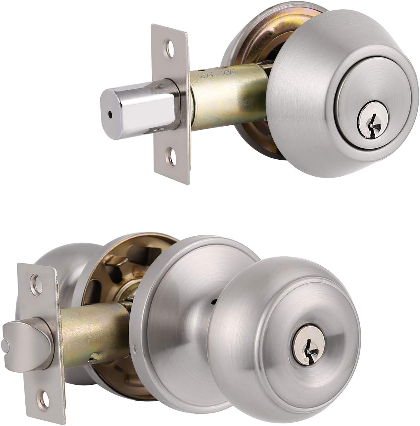 Probrico Entry Door Knob and Double Cylinder Deadbolt Lock Combo Set, Keyed Alike,Oil Rubbed Bronze, Set of 4