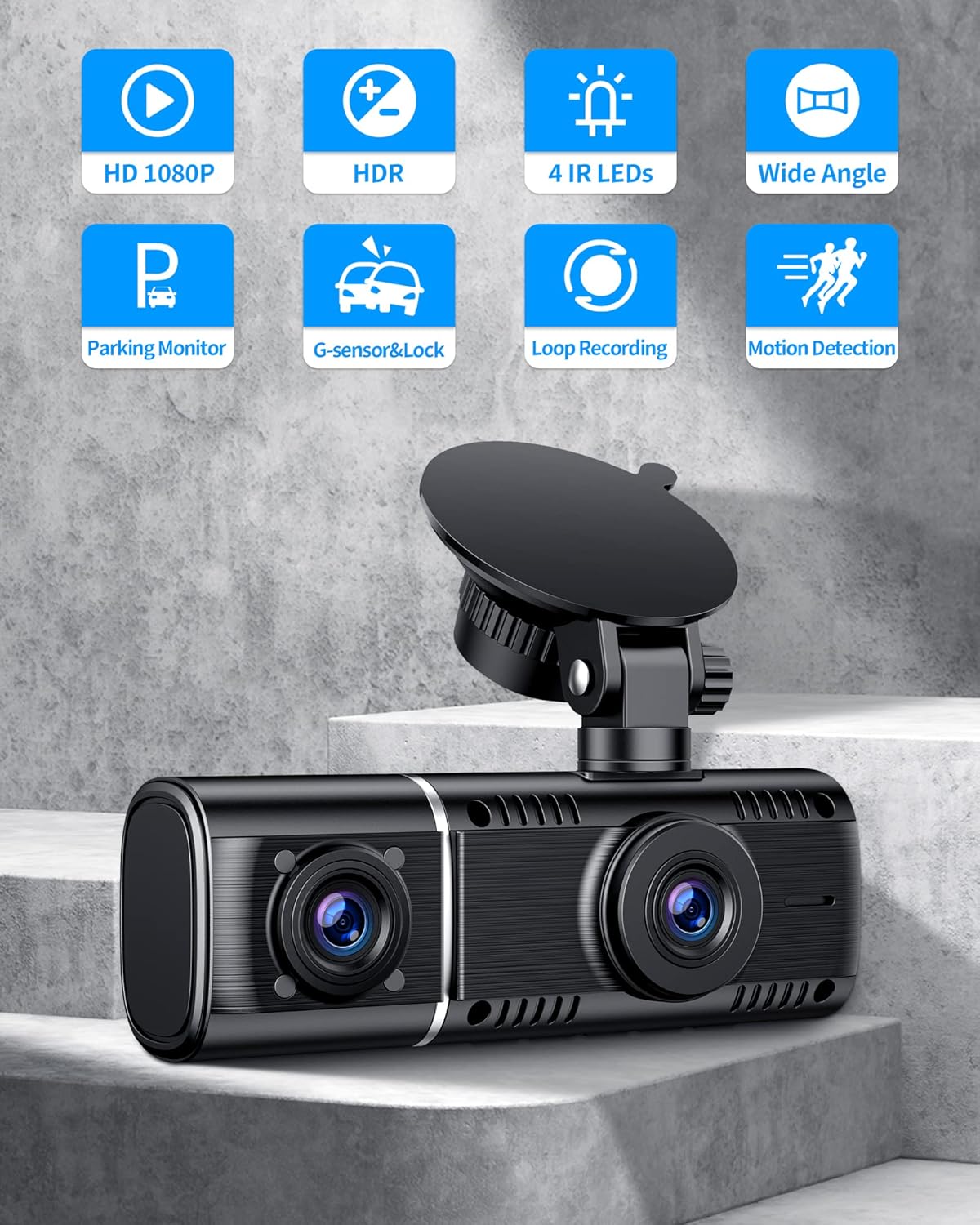 Dual Dash Cam for Cars 1080P+720P FHD Dash Camera Front and Inside Car Camera IR Night Vision G-Sensor Parking Mode Motion Detection Loop Recording Pack of 2
