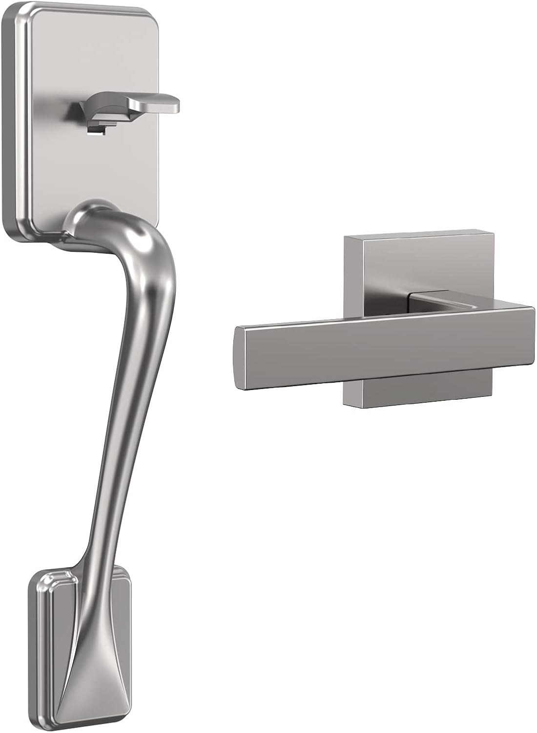 Front Door Entry Handleset with Level, hornbill Single Cylinder Exterior Door Entry Handle with Door Lever, Entry Door Lock Handle Set for Left & Right Sided Doors (Satin Nickel Finish)