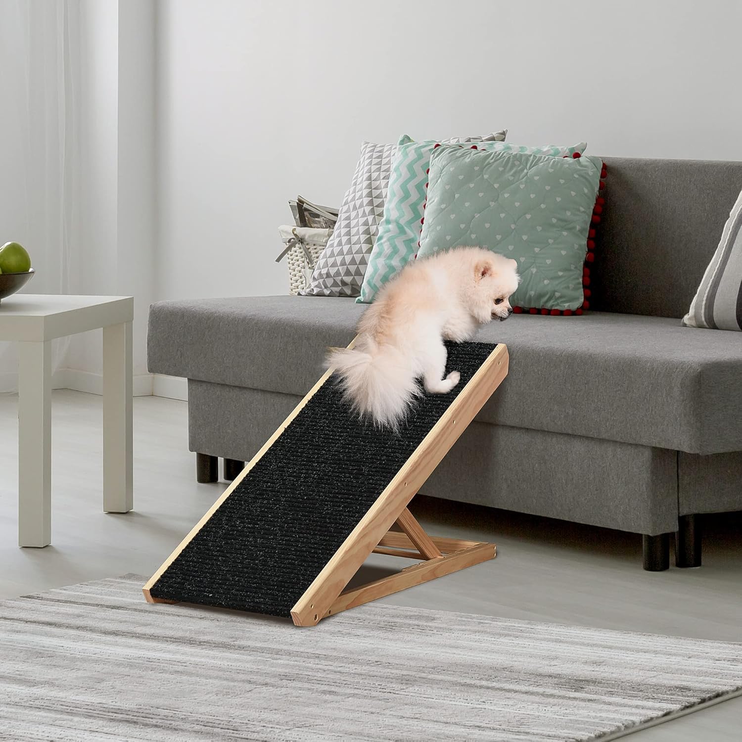 PawHut Elevated Pet Ramp for Dogs and Cats, Foldable and Height Adjustable with Non-Slip Finish, Pine 35.5