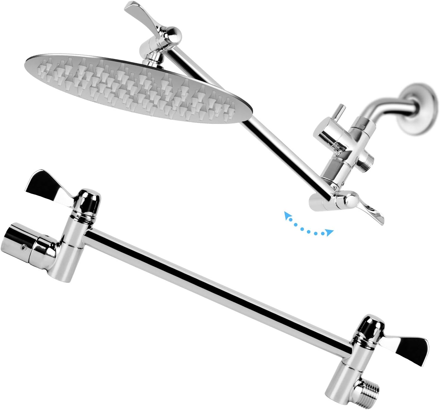 Round Shower Head Combo with 11'' Extension Arm，High Pressure 8