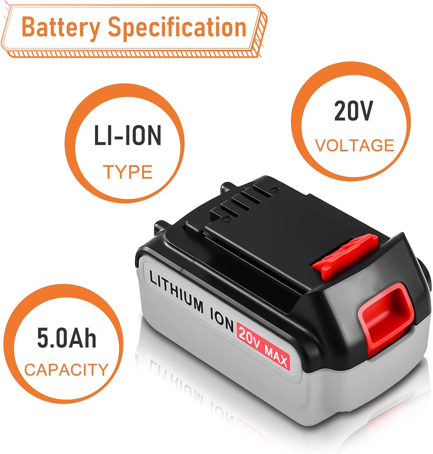 2 Pack 5.0Ah LBXR20 Replacement Battery Compatible with Black and Decker 20V Battery Lithium Ion LB20 LBX20 LBXR2020-OPE LBXR20B-2 LB2X4020 LB2X4020-OPE Tools Pack of 2