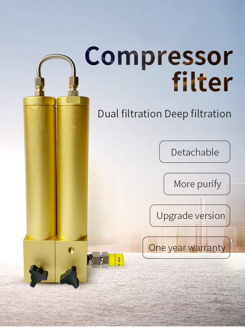 TUXING 30Mpa High Pressure Air Filter External Oil-Water Separator Two Stage Filtration for Air Compressor Air Pump Scuba Diving 286mm*100mm