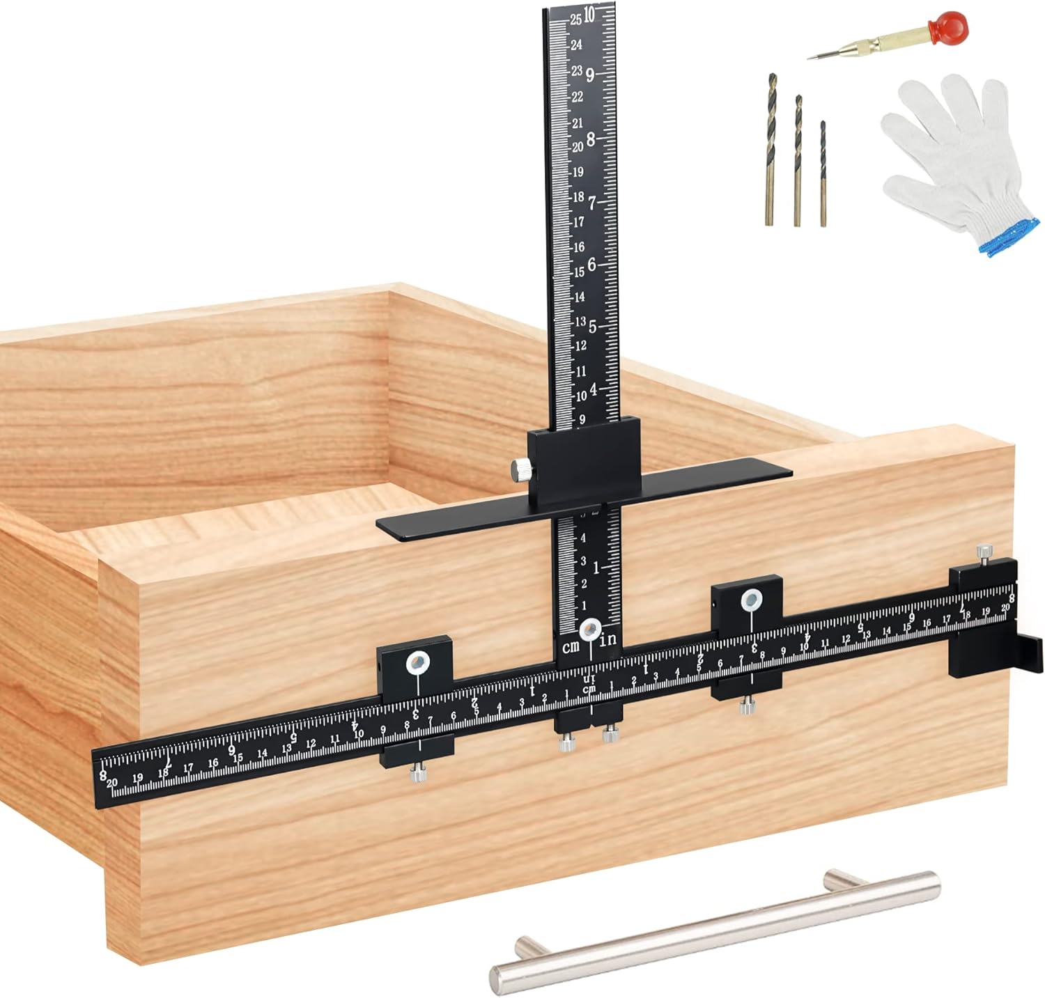 TSGLO Cabinet Hardware Jig Tool, Aluminum Alloy Cabinet Handle Jig Adjustable Cabinet Hardware Template Cabinet Drawer Drilling for Installation of Door Drawer Front Knobs Handles and Pulls Pack of 2