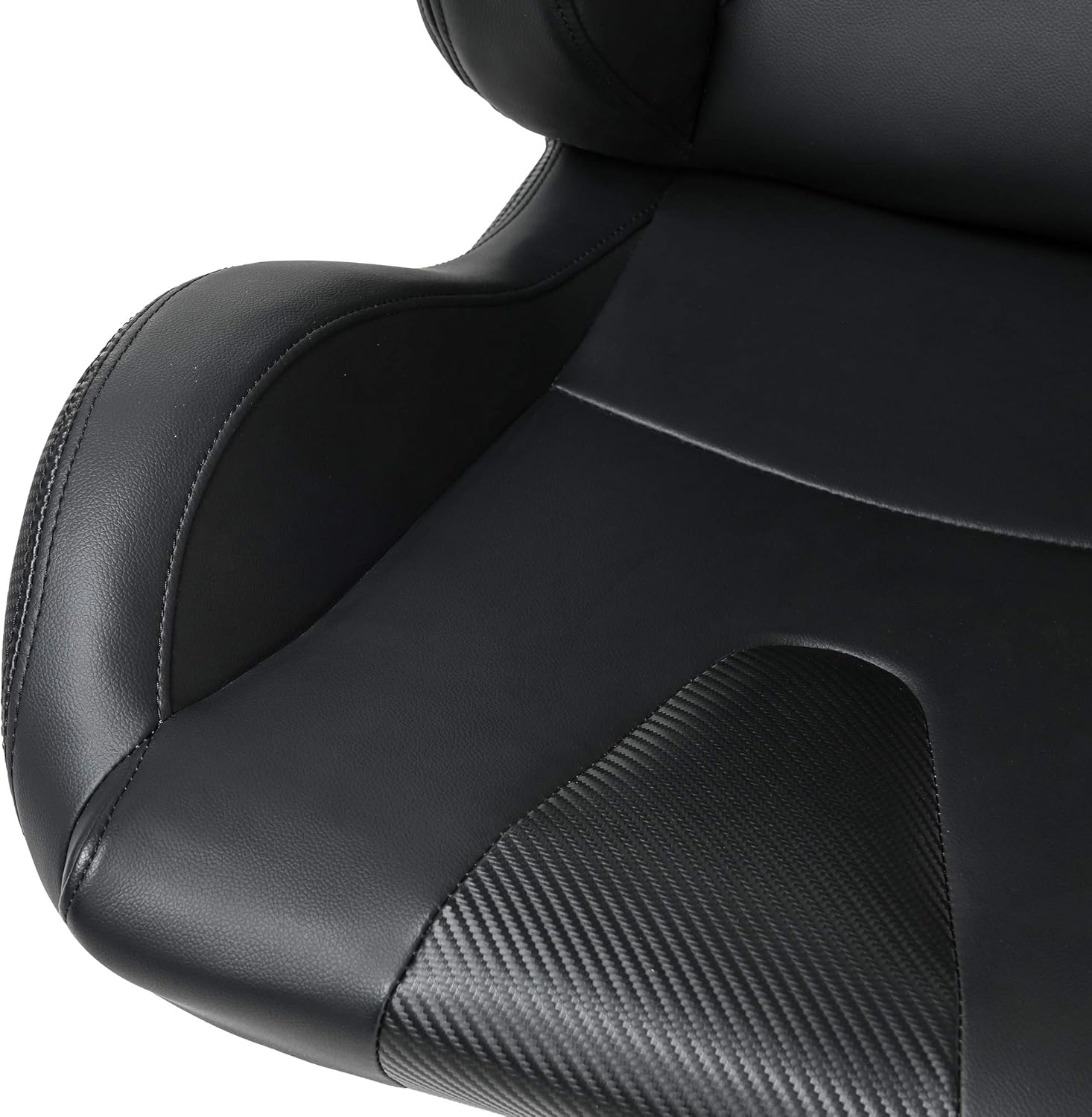 Racing Seats, Pair of PVC Leather Racing Bucket Seats with Dual Sliders, Black with Black Stitching