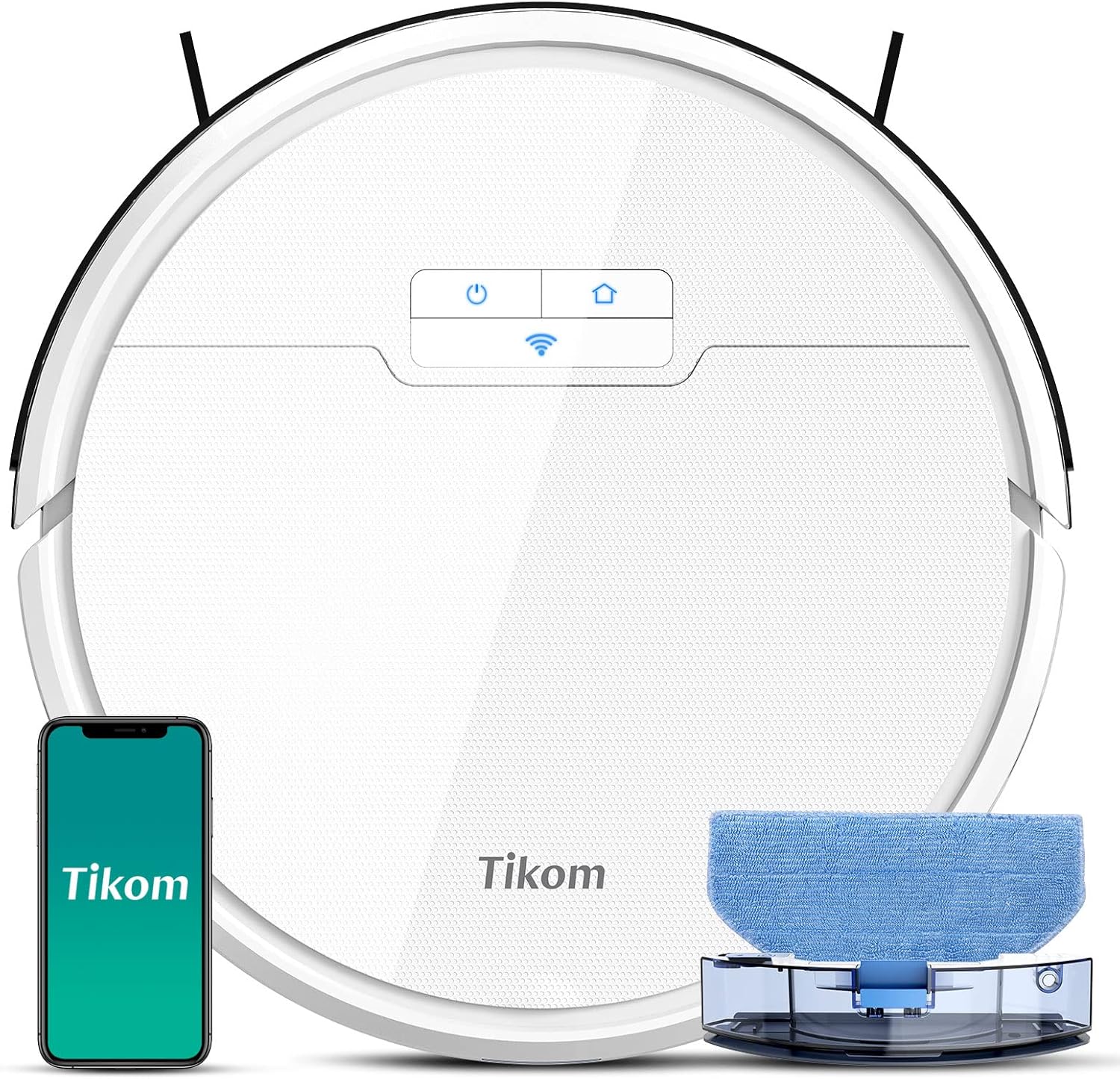 Robot Vacuum and Mop, Tikom G8000 Robot Vacuum Cleaner, 2700Pa Strong Suction, Self-Charging, Good for Pet Hair, Hard Floors, White