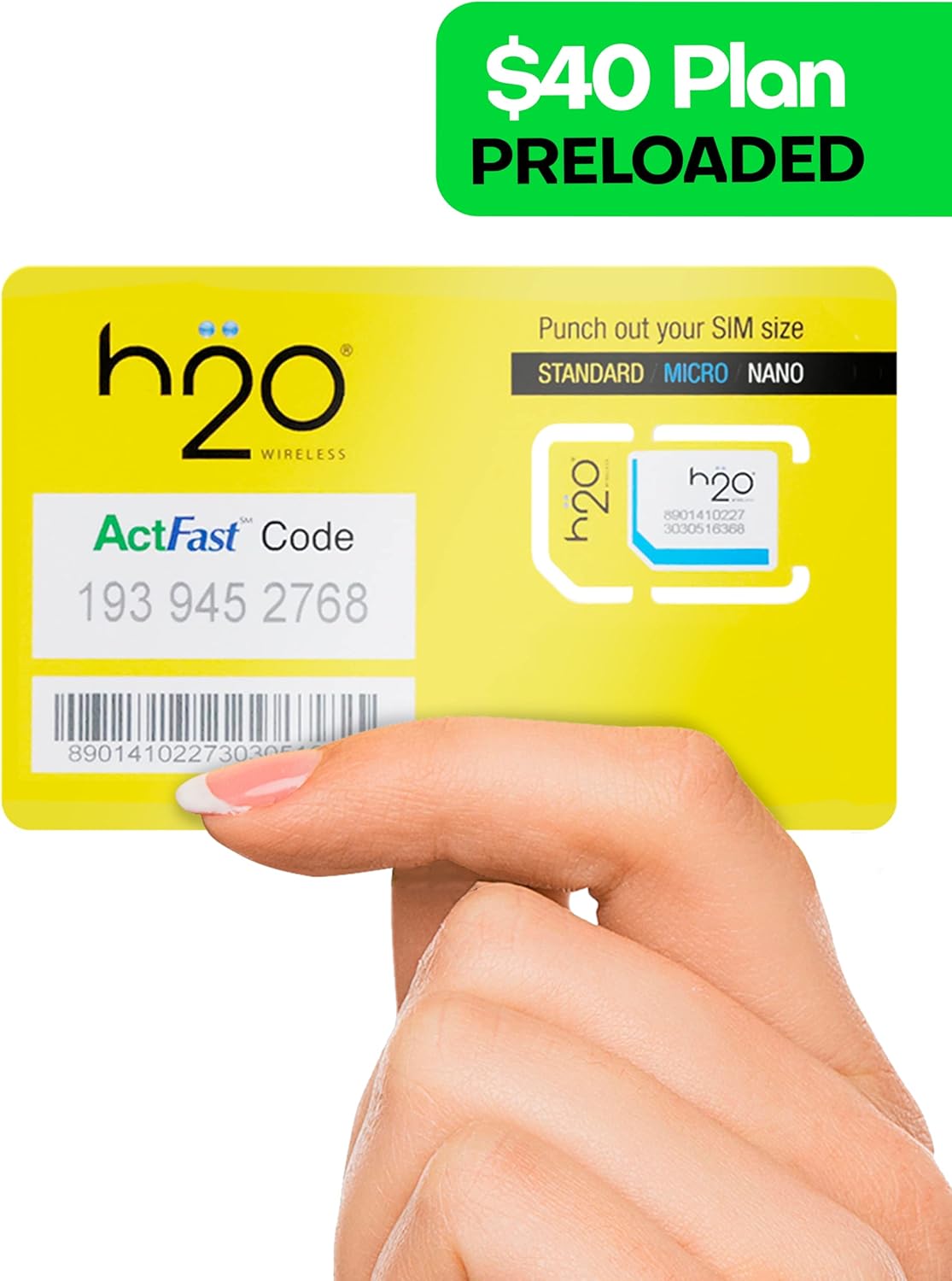H2O Wireless SIM Card $40 Plan — Preloaded Triple-Cut SIM with Unlimited Data & International Talk & Text and 15GB High-Speed 4G LTE/5G Data Coverage (90-Day Plan)