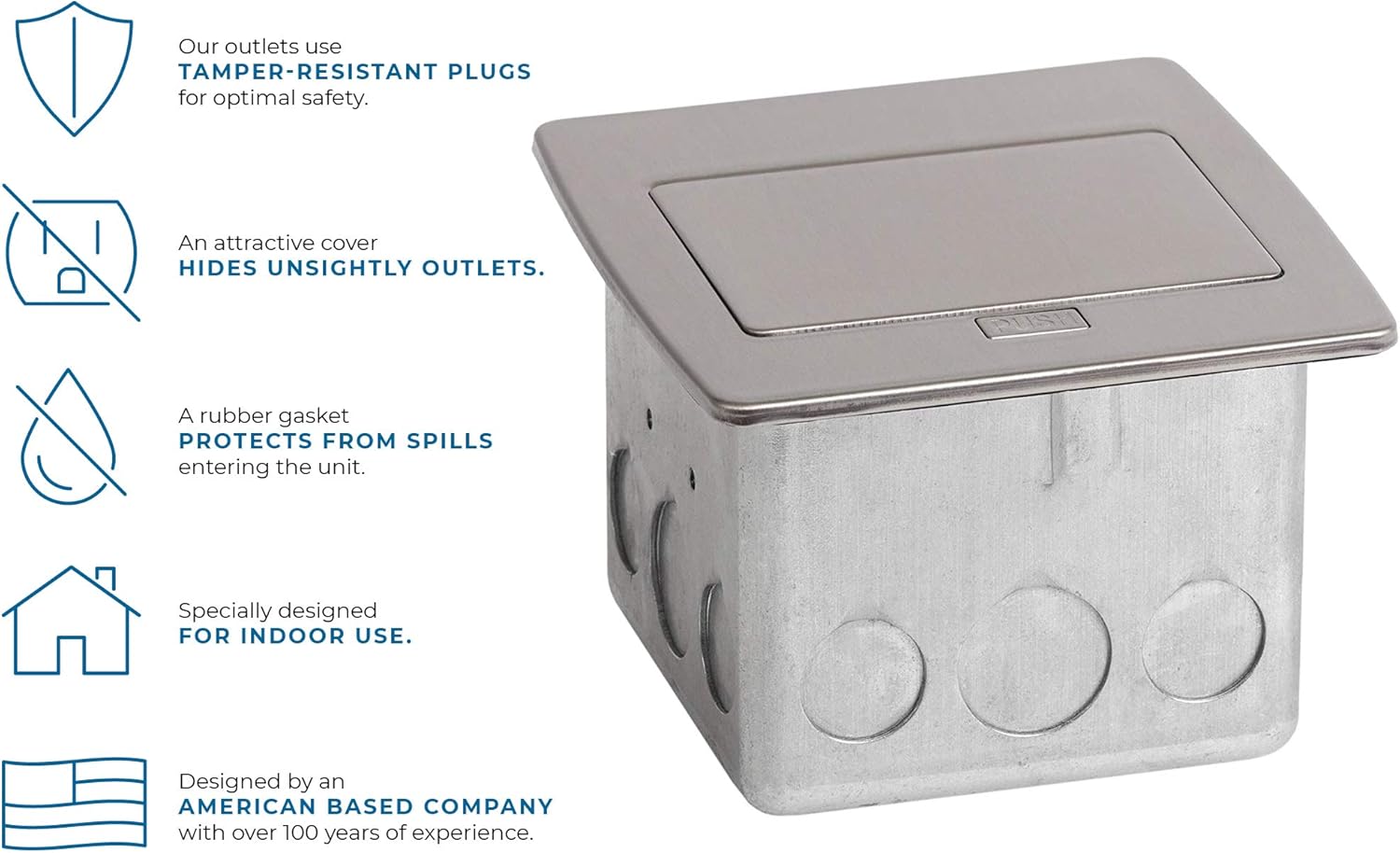 Lew Electric PUFP-CT-SS-2USB Countertop Box, Pop Up w/15A & Single Power/2 USB Receptacle - Stainless Steel