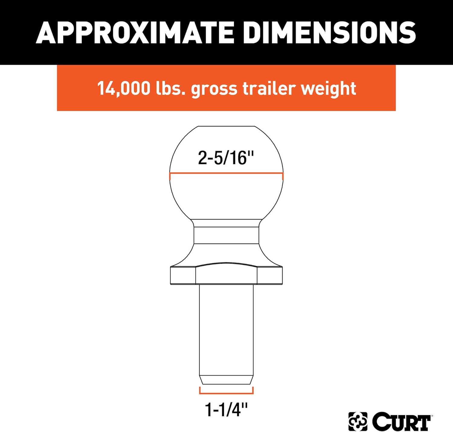 CURT 48430 Replacement SecureLatch 2-5/16-Inch Pintle Hitch Ball, 14,000, 1-1/4-Inch Shank Diameter Pack of 2