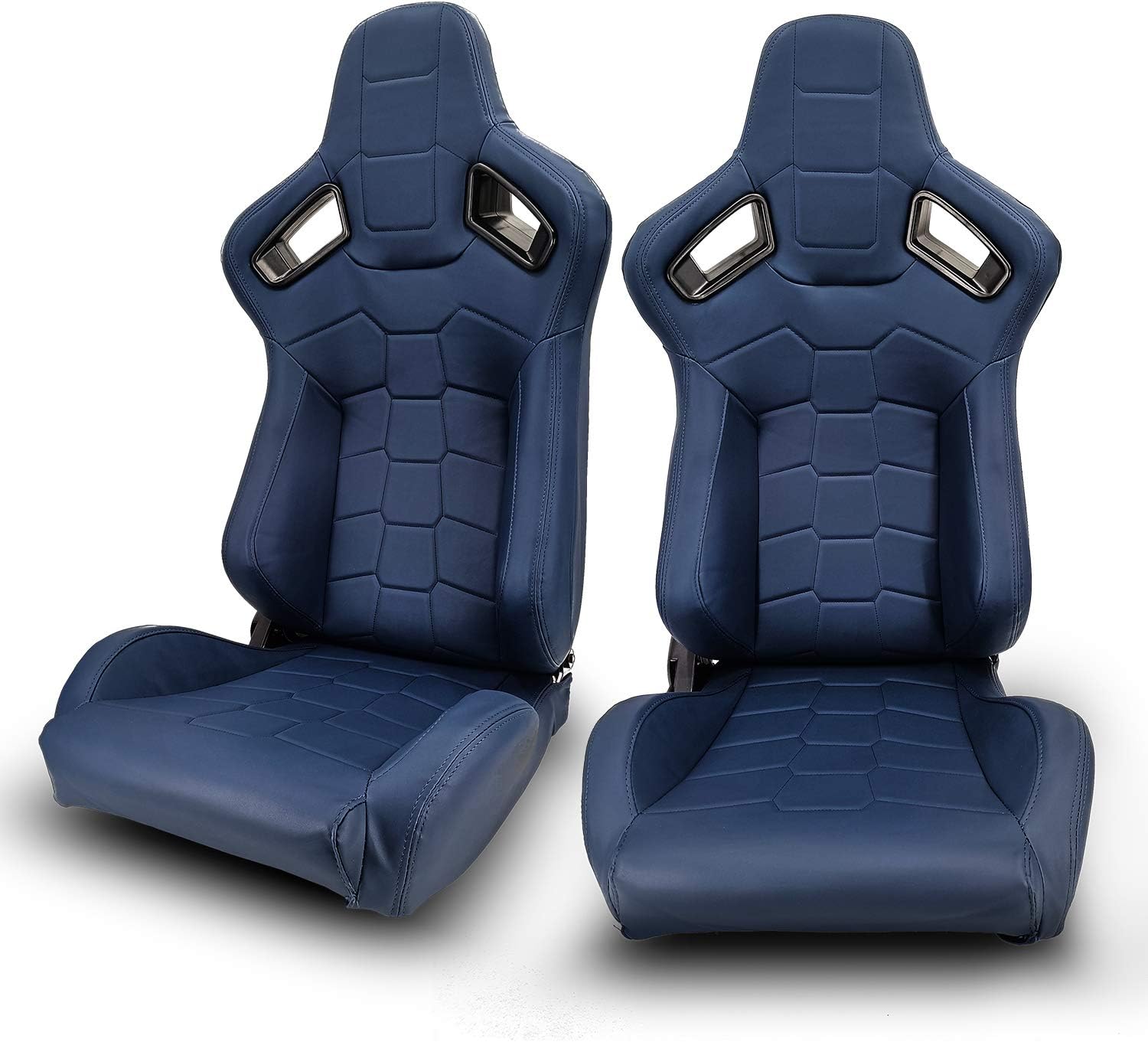 ModifyStreet 1 Pair Universal BLACK PVC MAIN LEATHER LEFT/RIGHT RACING BUCKET SEATS PAIR