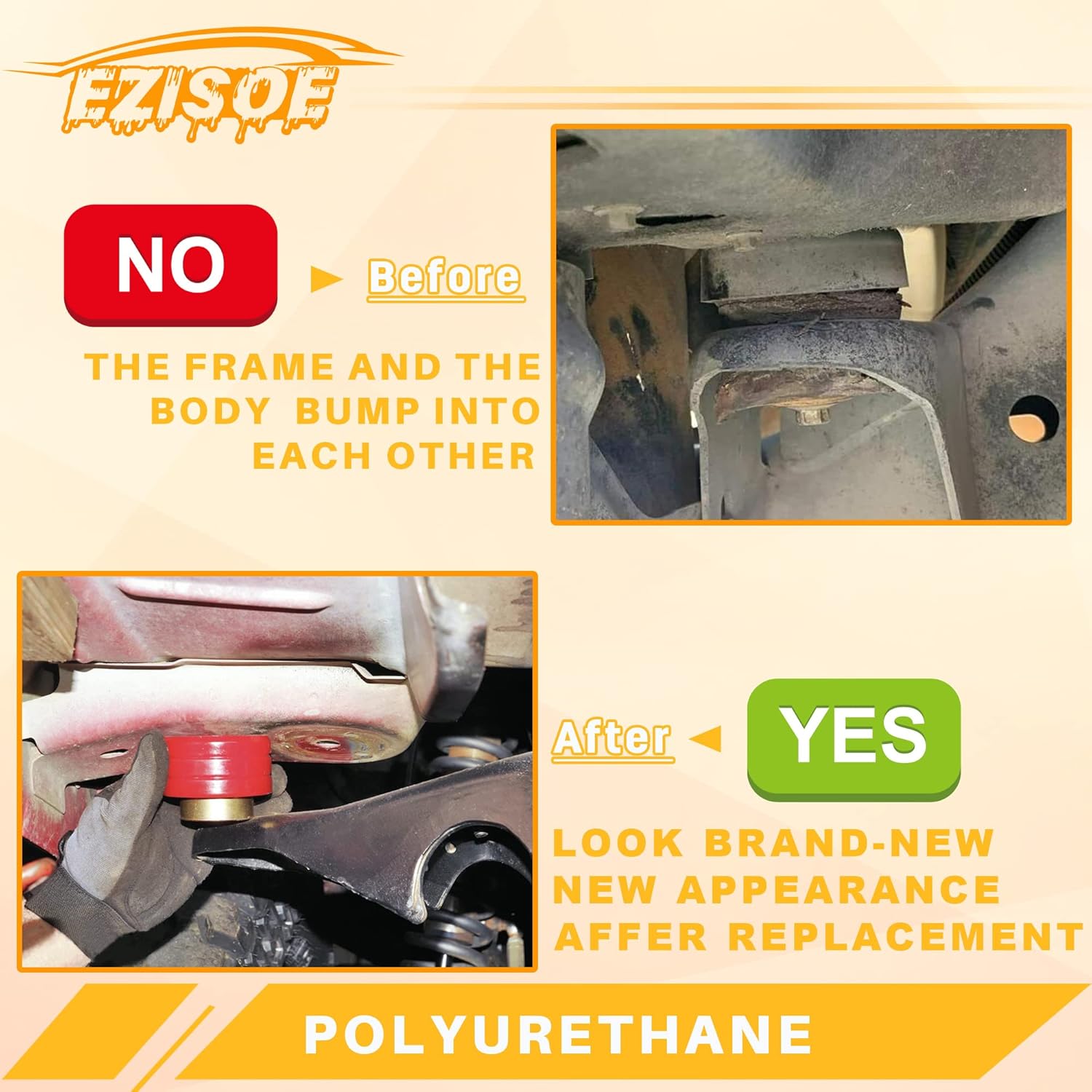 EZISOE Body Mount Bushings Kit Compatible with 1980-1996 F150 F250 F350 Red Polyurethane Bushings, 12pcs Pack of 2