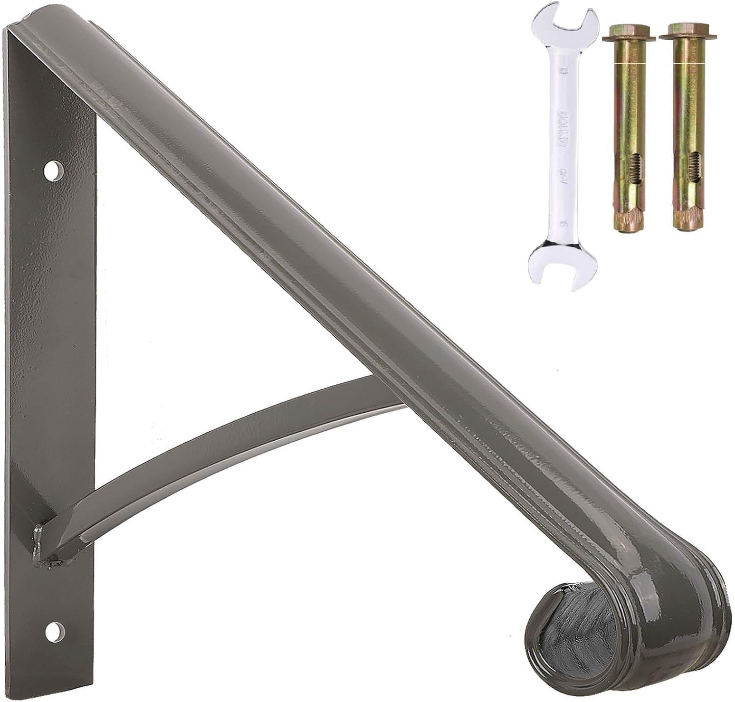 Single Step Handrail ,Black Handrail Railings 1 Step Handrail Metal Wrought Iron Handrail , Handrail Railings for Steps Porch Single Step handrail（Gray） Pack of 2