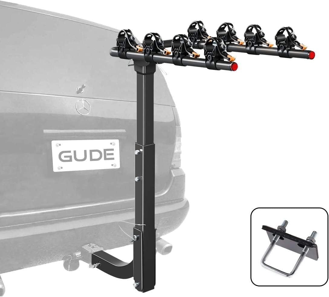 GUDE 4 Bike Rack for Car Hitch Mount 2'' Hitch Receiver Heavy Duty Bicycle Carrier Rack Hitch Swing Rack Hanging with Anti Sway Double Folding for Cars, SUVs, Vans, Minivans