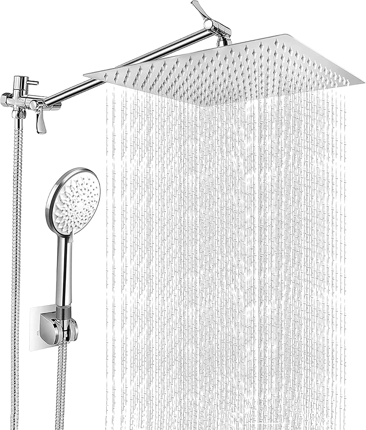 12 Inch Square Rain Shower Head with Handheld Shower Combo, High-Pressure Rainfall Shower Head with 13.5