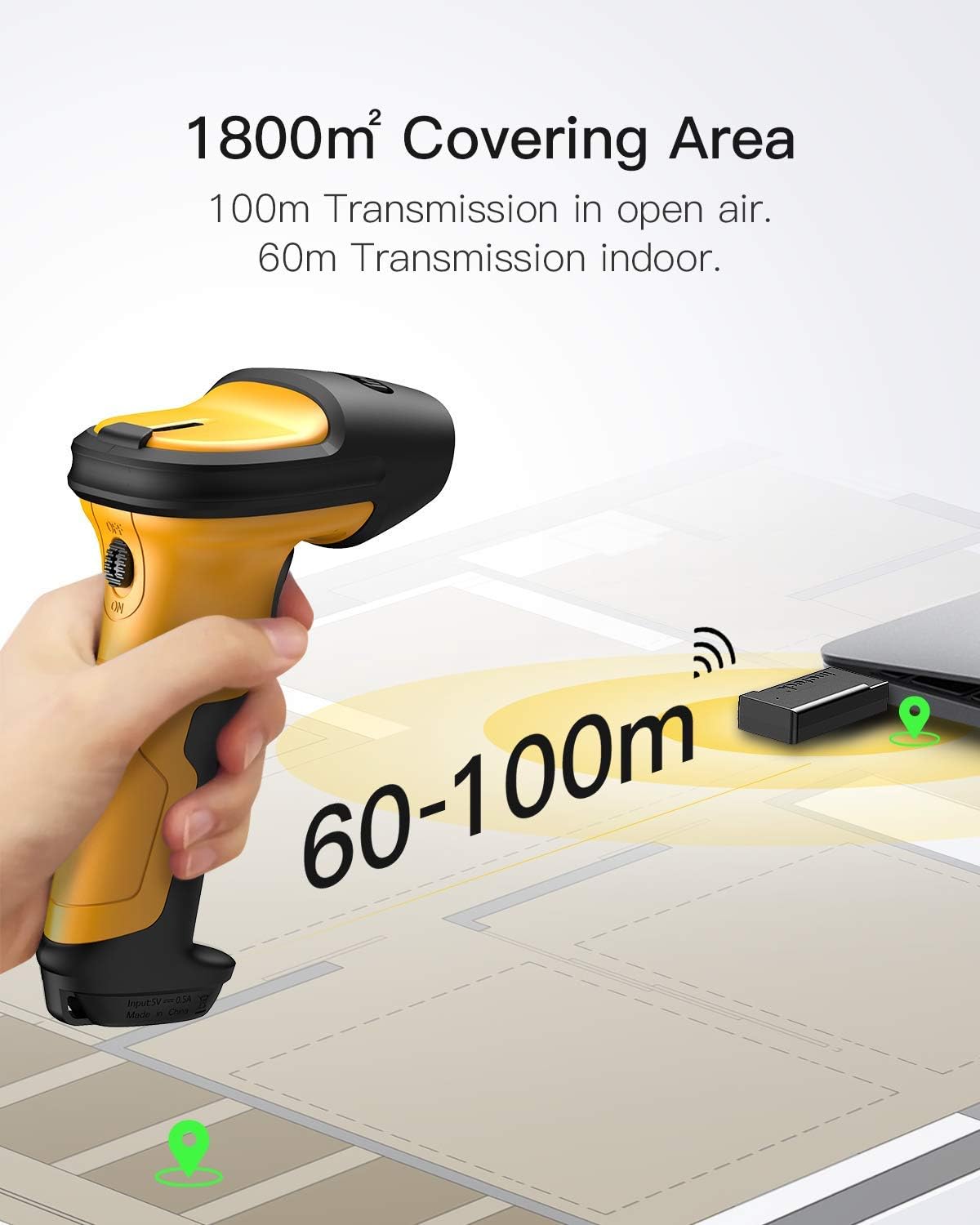 Barcode Scanner, Inateck Wireless Scanner, 2.4 GHz Adapter, 2600mAh Battery, 60M Range, Automatic Scanning, P6 Pack of 2