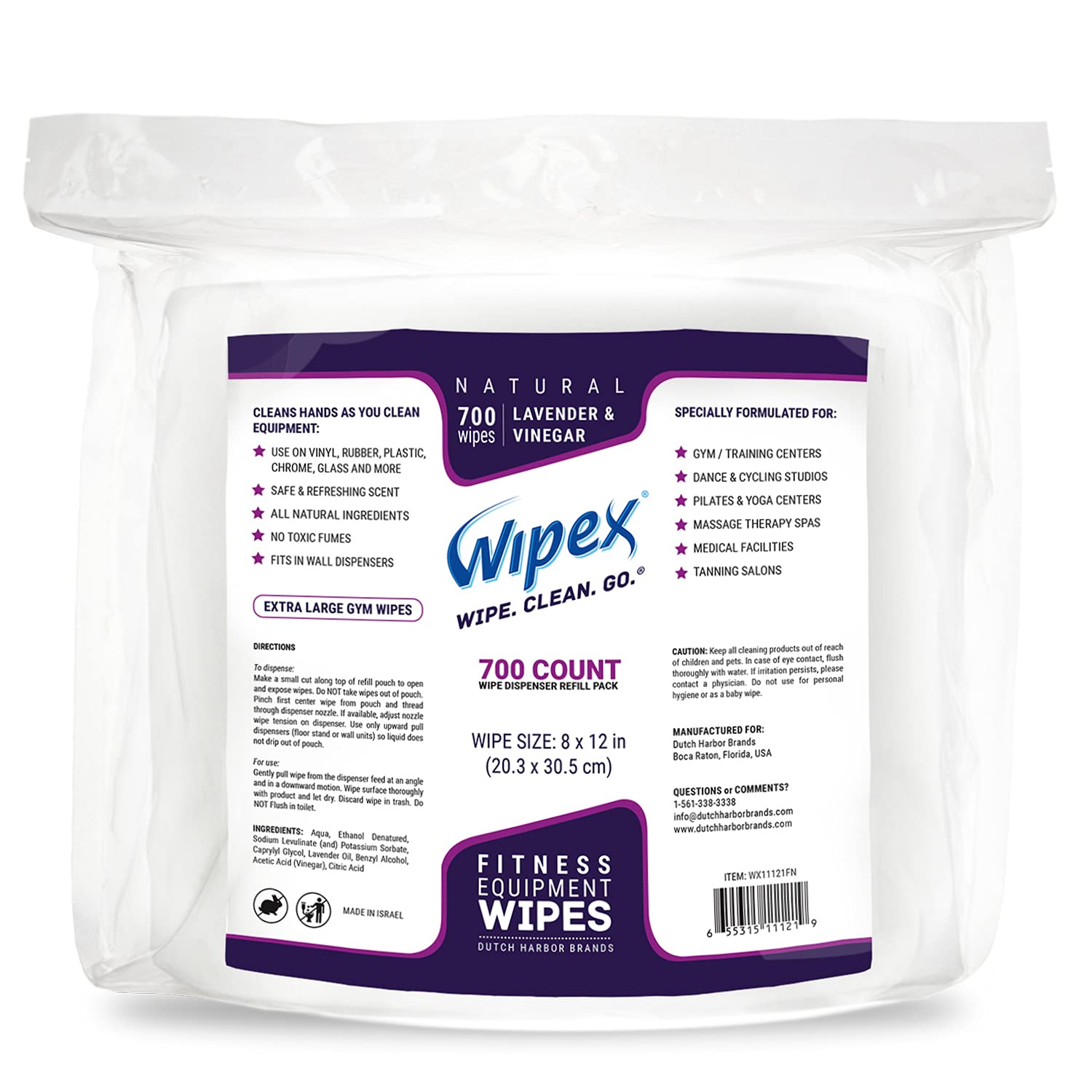 Wipex Gym & Fitness Wipes Refill Pack 700 Large Natural Wipes With Vinegar & Lavender Oil (1 Refill) Pack of 2