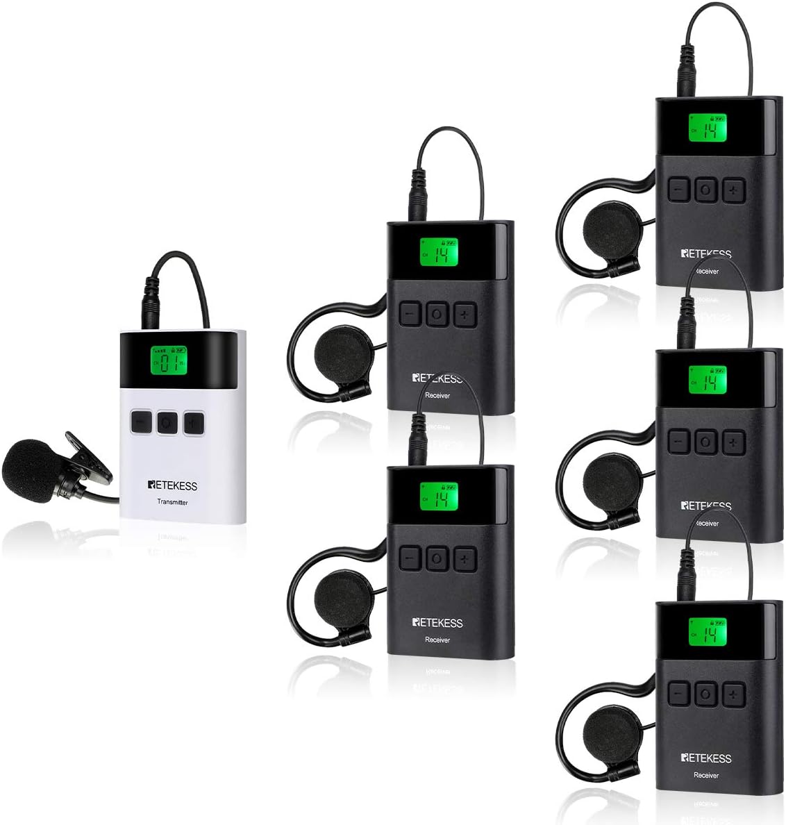 Case of 1 Transmitter 5 Receivers,Retekess TT122,Tour Guide Audio System Wireless,Assistive Listening Devices,Translation System for Church,School,Factory,Museum,Training,Court