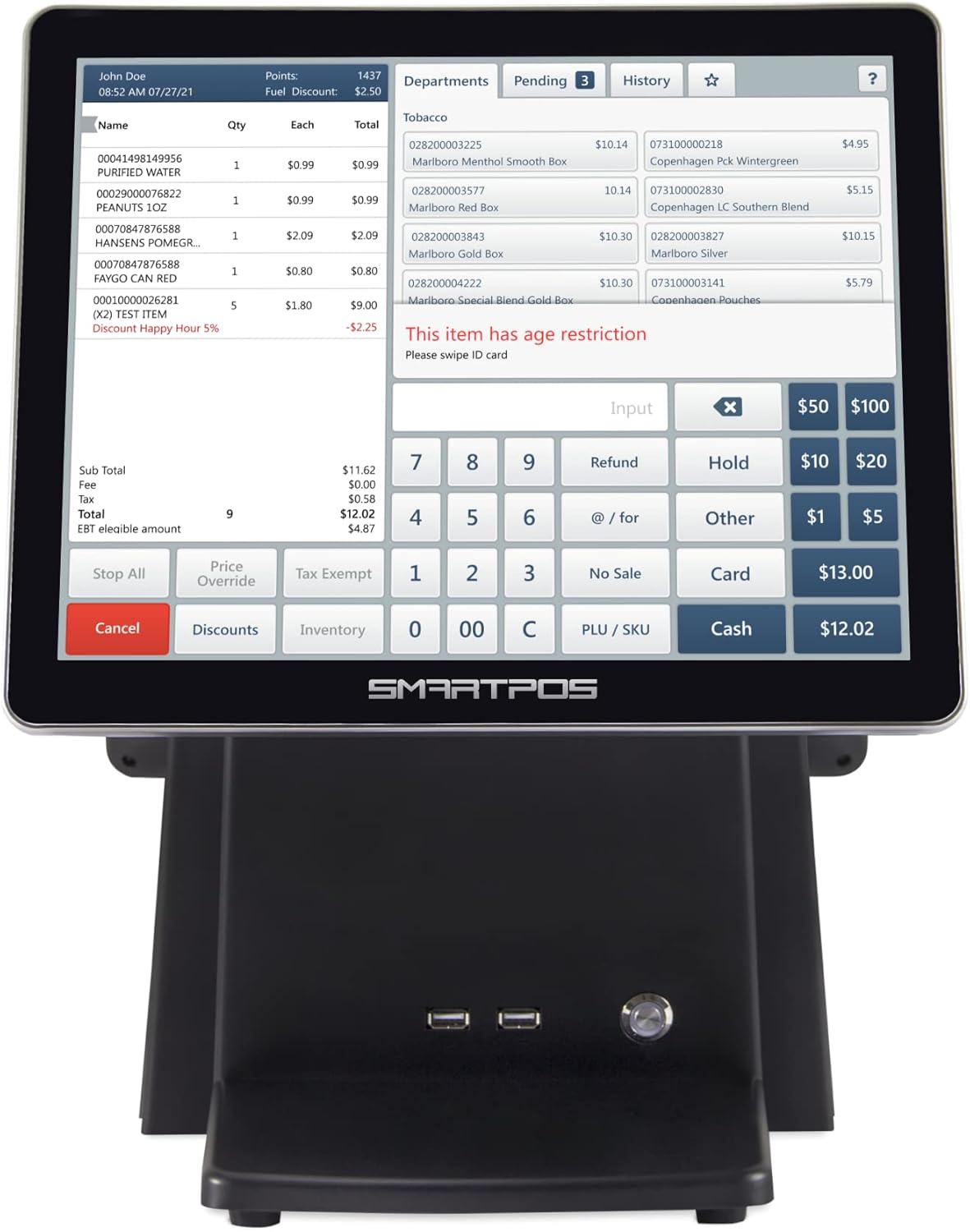 SmartPOS 129, Cash Register (POS) Terminal with 15-inch Flat Touch Screen and 15-inch Customer-Facing Screen for Small to Medium-Sized Retailers, Fully Integrated with Scan Data