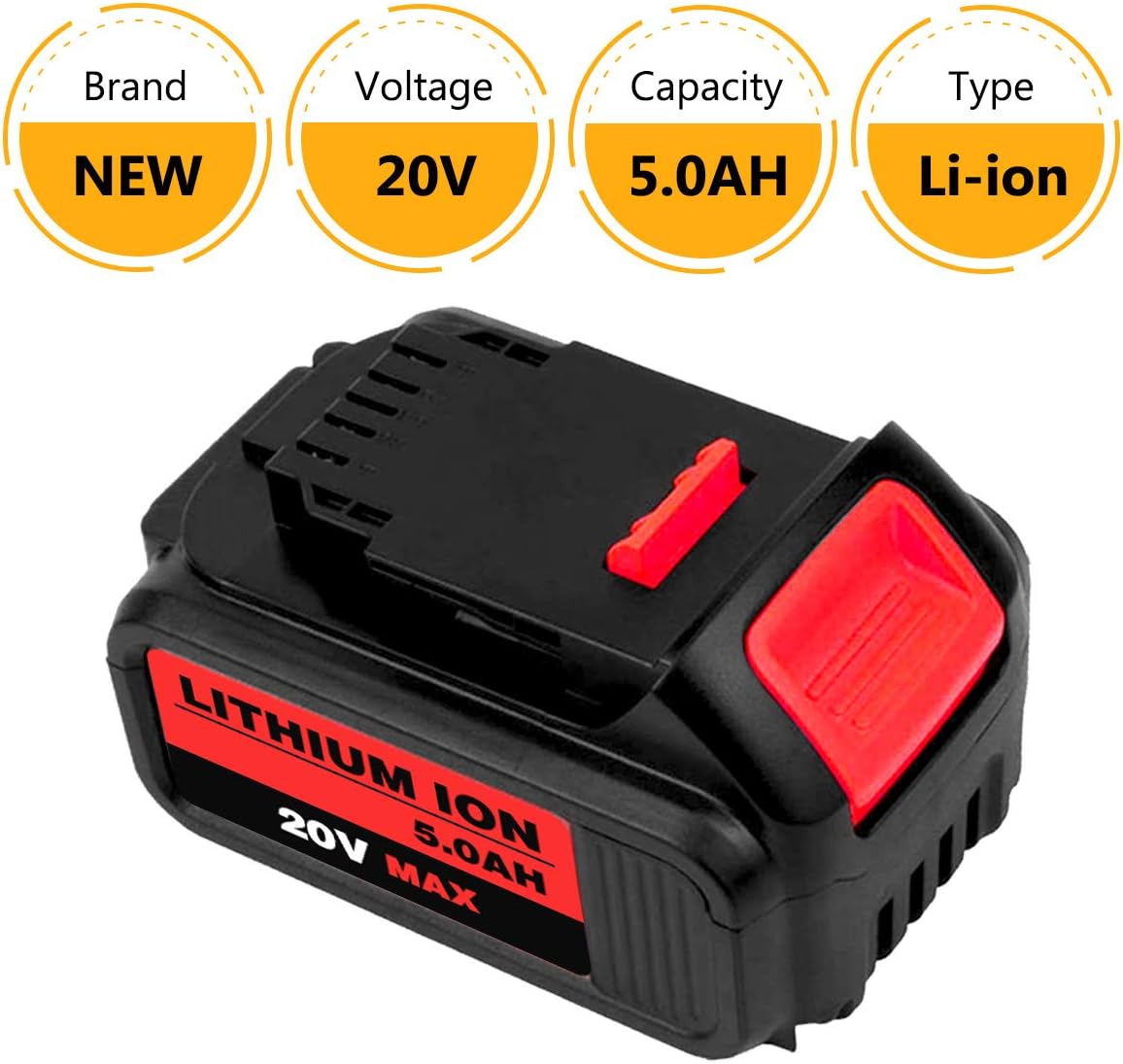 6Packs 20Volt 5.0Ah DCB205 Replacement for Dewalt 20V MAX XR Battery Lithium Compatible with DCB204 DCB205 DCB206 DCB205-2 DCB200 DCB180 DCD985B DCD771C2 DCS355D1 DCD790B