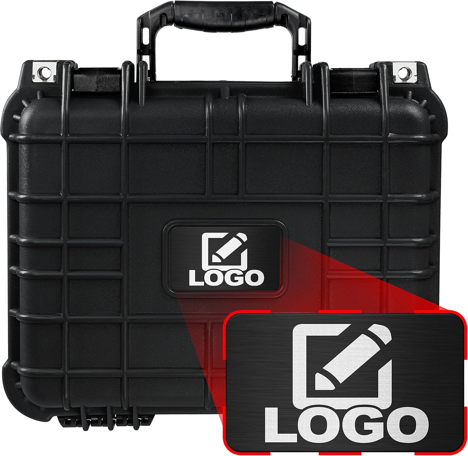 Eylar Protective Gear and Camera Hard Case with Custom Logo Plate, Waterproof & Shockproof w/Foam TSA Approved 13.37 Inch 11.62 Inch 6 Inch (Black)