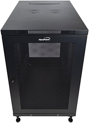 NavePoint 18U Rack Enclosure Server Cabinet, Mid Depth 33 Inch Deep, Perforated Door Lock and Casters Black