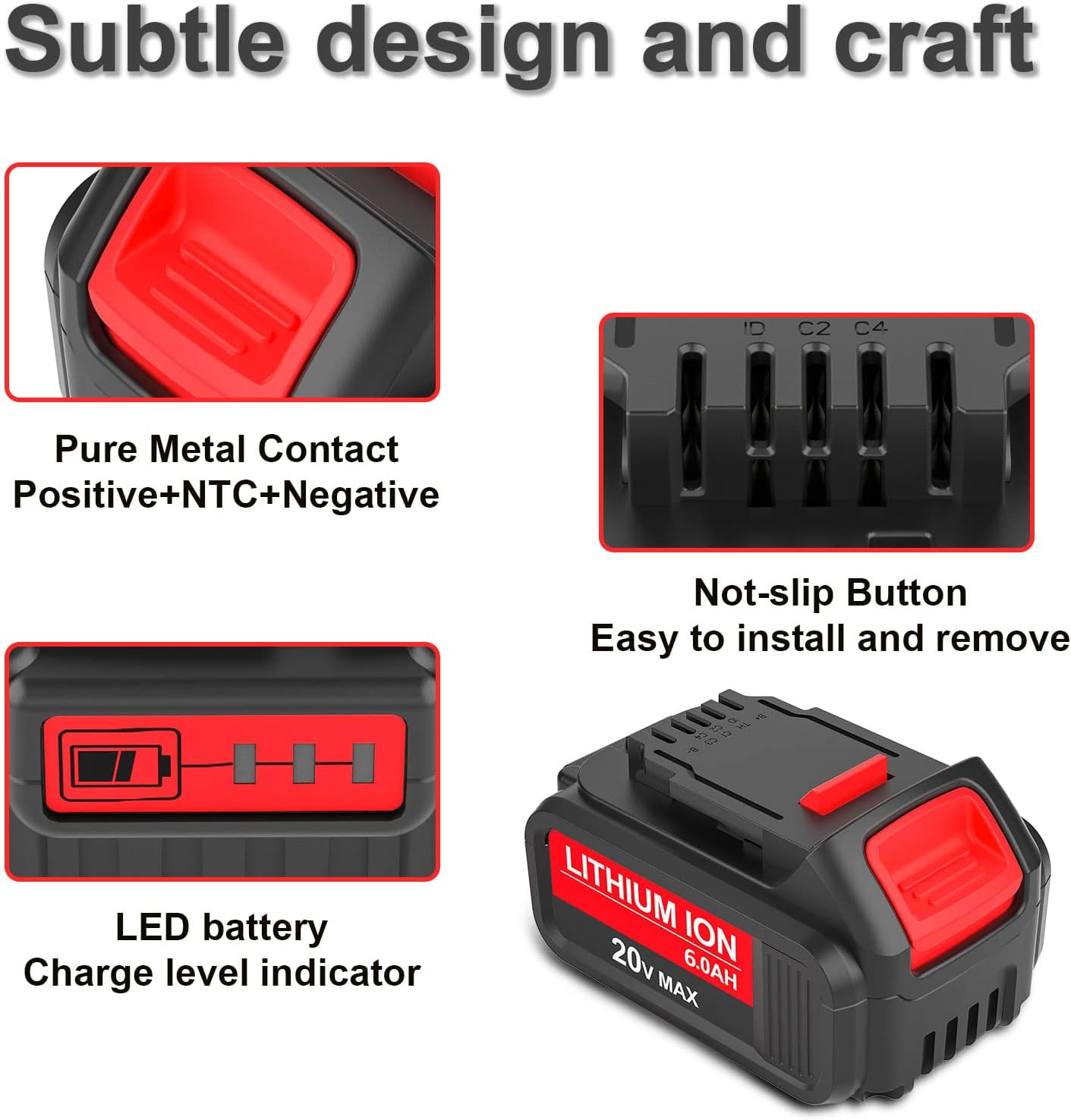 2-Pack 20Volt 6.0Ah Replacement Battery Compatible with Dewalt 20V Battery MAX DCB205 DCB206-2 DCB205-2 DCB204 DCB203 DCB201 DCD/DCF/DCG/DCS Series Pack of 2