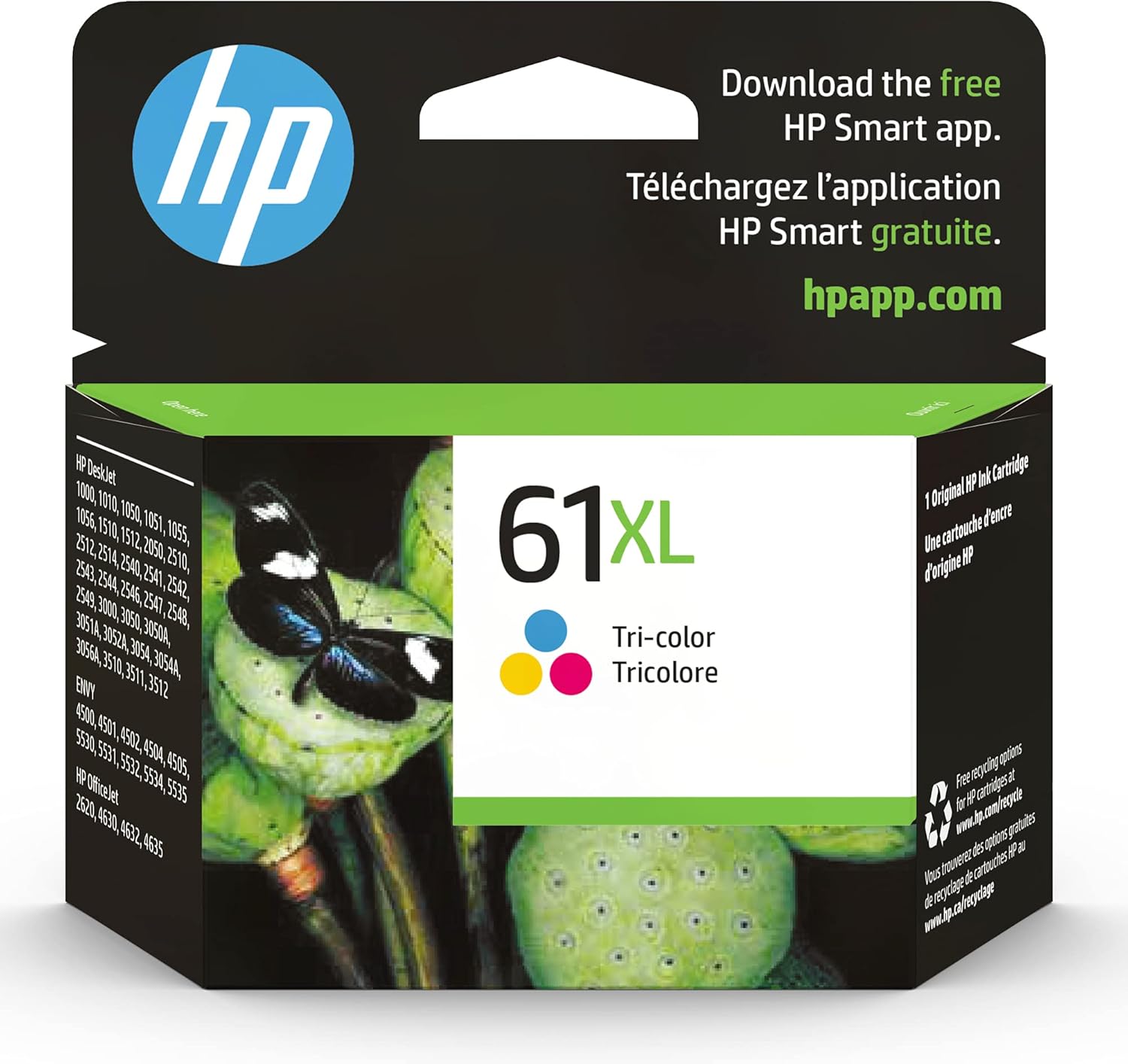 Original HP 61XL Tri-color High-yield Ink | Works with DeskJet 1000, 1010, 1050, 1510, 2050, 2510, 2540, 3000, 3050, 3510; ENVY 4500, 5530; OfficeJet 2620, 4630 | Eligible for Instant Ink | CH564WN Pack of 2