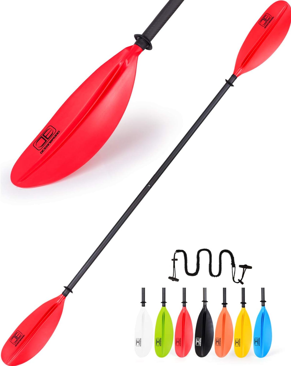 OCEANBROAD Kayak Paddle 230CM/90.5 Inches Premium Carbon Shaft Kayaking Boating Oar with Paddle Leash Pack of 2
