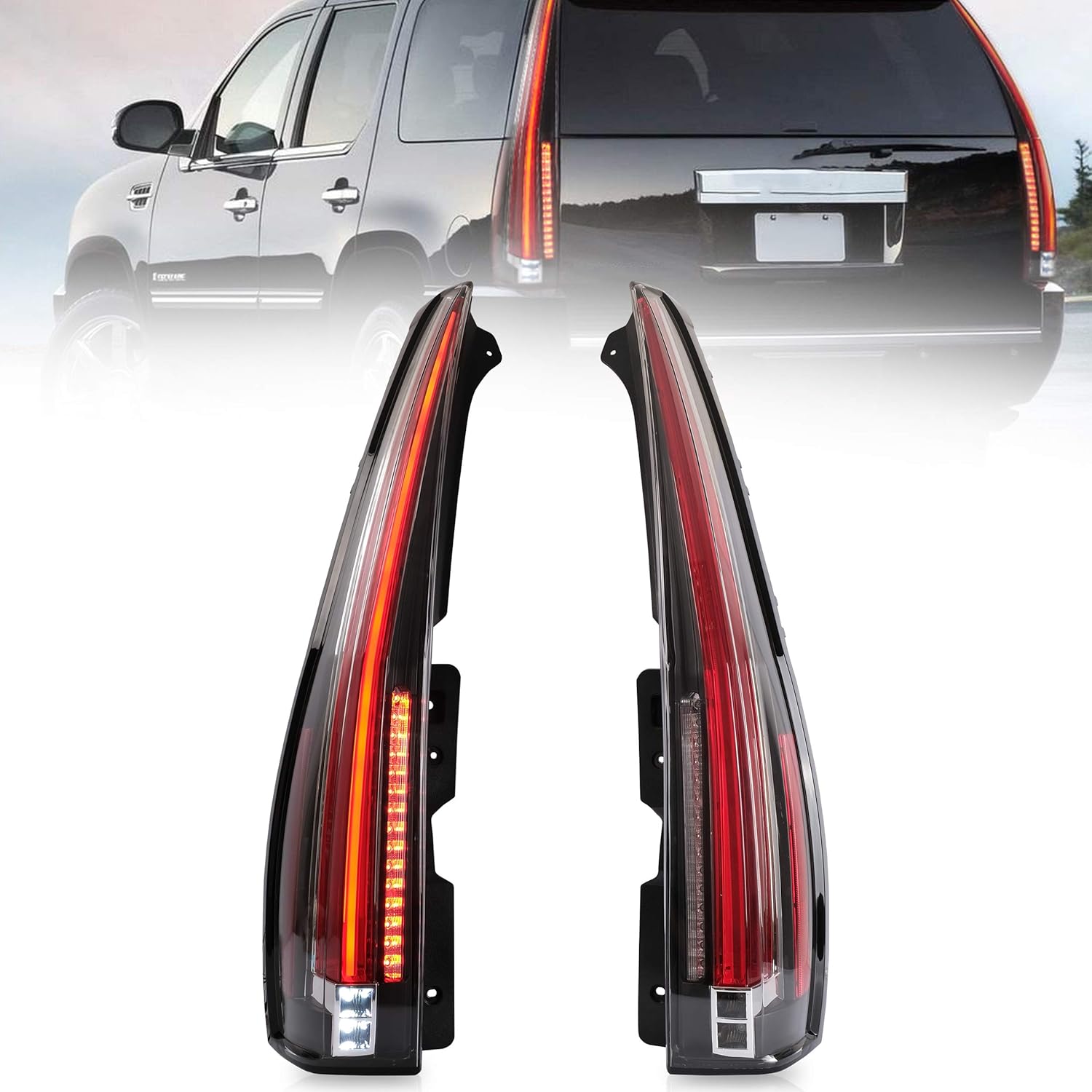 VLAND Tail lights Assembly Fit for 2007-2014 Cadillac Escalade / Escalade ESV,6 Holes For 5 Pins Plug Taillight with Red Turn Signal, Plug-and-play,Don't fit GMC and Chevrolet,Smoked