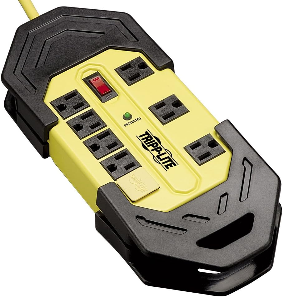 Tripp Lite 6 Outlet Industrial Safety Surge Protector Power Strip, 15ft Cord, Cord Wrap & Hang Holes, Metal, Lifetime Limited Warranty & $75K INSURANCE (TLM615SA) Black/Yellow Pack of 2