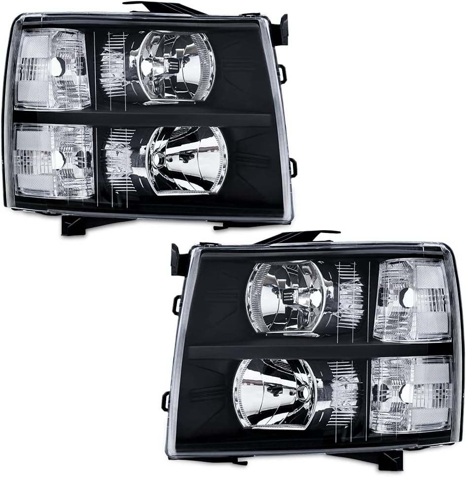 PIT66 Headlights, Compatible With 07-13 Chevy Silverado 1500 /Silverado 2500 3500 & HD 07-14(For 2500HD/3500HD, fit 2007 new body style & 2014 old body style)Clear lens Chrome Housing Amber Reflector