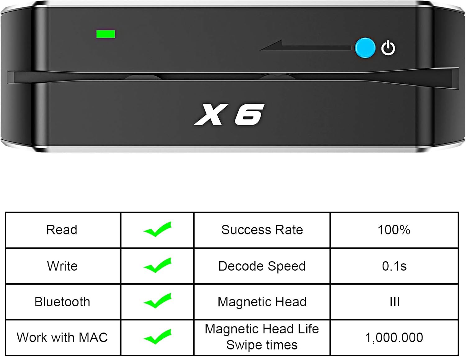X6 BT Bluetooth Magnetic VIP Card Reader Writer USB 3 Tracks Swipe Encoder [Upgraded Version]