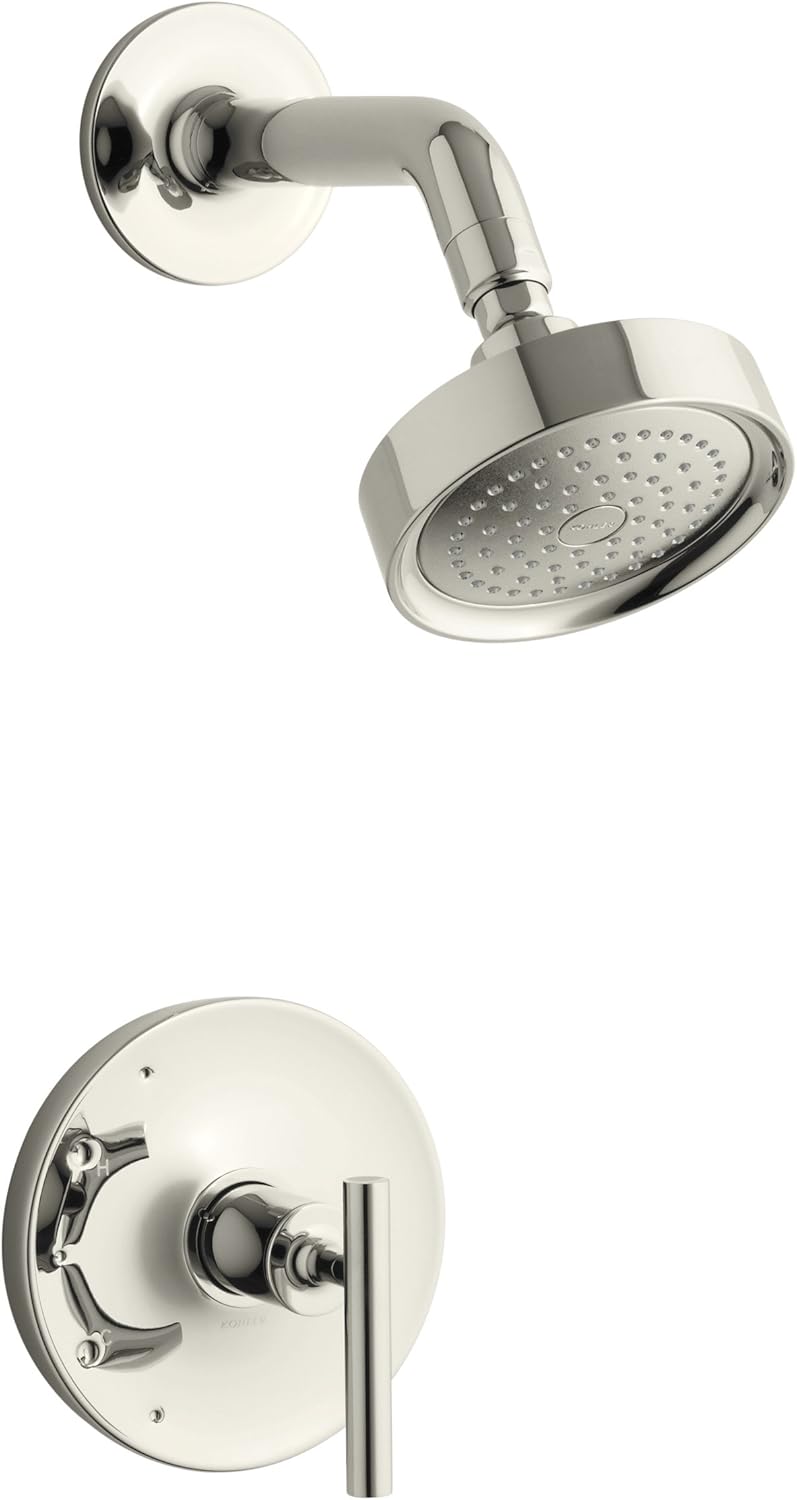 KOHLER TS14422-4-SN Purist(R) Rite-Temp(R) Shower Valve Trim with Lever Handle and 2.5 gpm showerhead, Vibrant Polished Nickel
