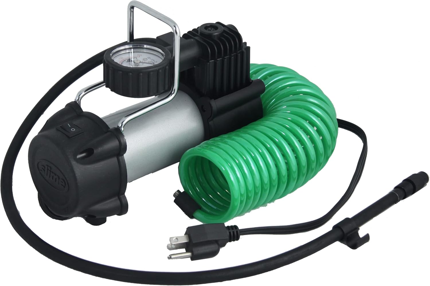 Slime 40045 Home Tire Inflator, Wall Mounted 120v, SUV, 4x4 Air Compressor, Heavy Duty, 2X Pro Power, Heavy Duty, with Analog 150 psi Dial Gauge, Long Hose and LED Light, 120V, 4 min Inflation Pack of 2