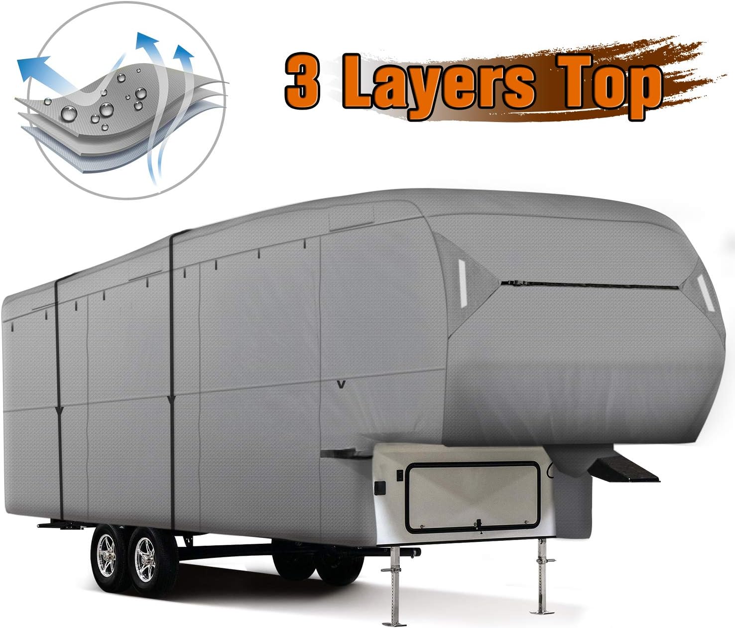 XGEAR 5th Wheel RV CoverThick 3-Ply Top Panel - Ripstop Waterproof RVs Covers (37'-41')
