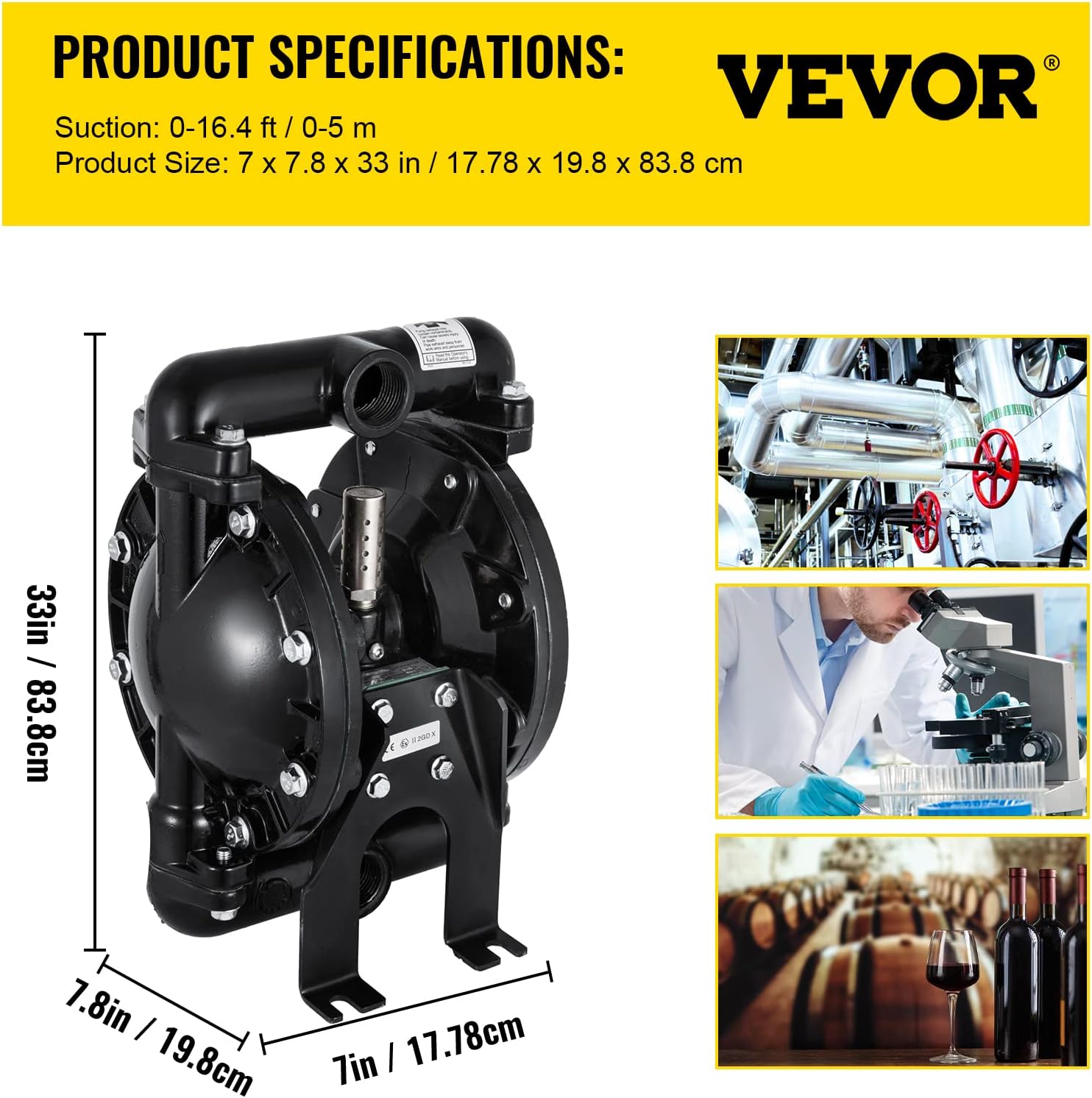 Happybuy Air-Operated Double Diaphragm Pump 1 inch Inlet Outlet Aluminum 35 GPM Max 120PSI, Nitrile Diaphragm, QBY4-25L-1inch-35