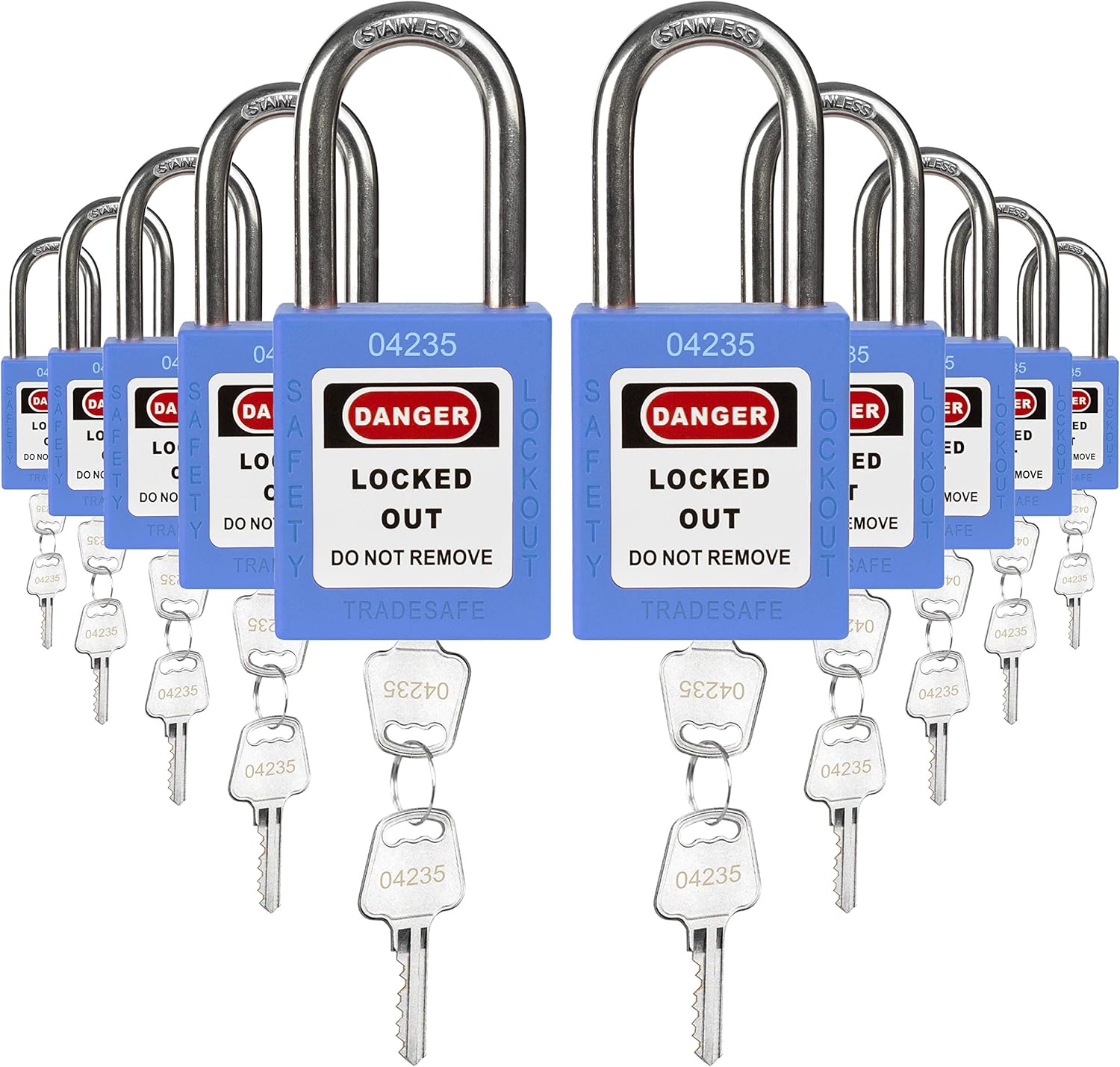 TRADESAFE Lockout Tagout Lock Sets - 10 Pack - Green- Keyed Alike Safety Padlocks - 2 Keys Per Lock - OSHA Compliant Loto Locks - for Lock Out Tag Out Stations - Premium Grade… Pack of 2