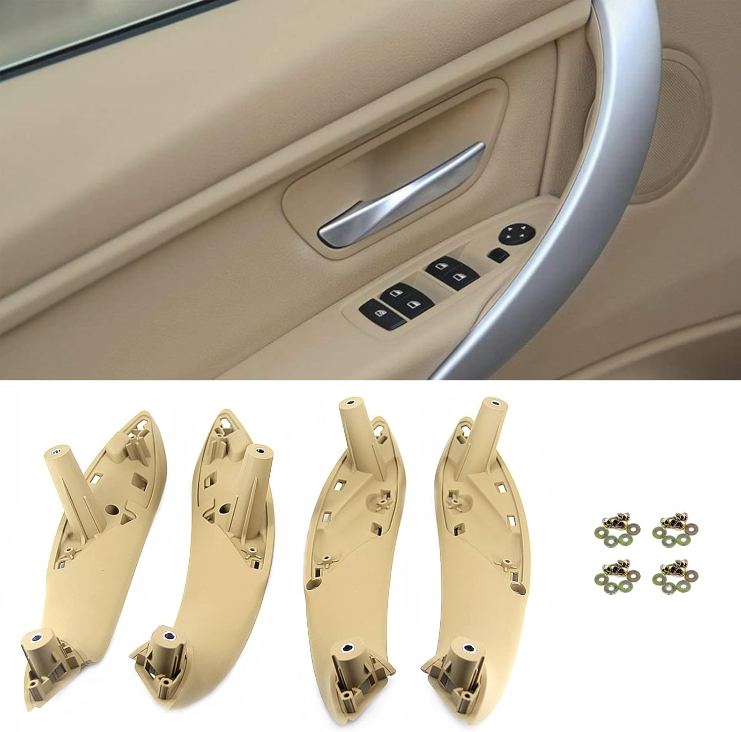 BMW Door Handles Replacement for Series 3 F30 Series 4 Inner Door Support Trim Pull Strap Armrest Bracket Kit for 2012-2018 BMW 320 328 330 335 and 2014-2017 BMW 428 435 51417279311 Beige Pack of 2
