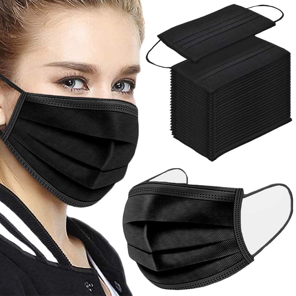 500PCS 3 ply black disposable masks filter mask Pack of 2