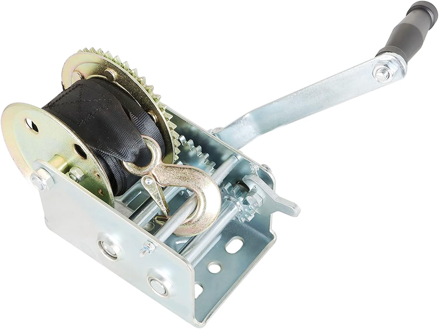 findmall Heavy Duty Hand Winch 2500lbs Hand Crank Strap Gear with 24FT Strap Manual Operated Two-Way Ratchet ATV Boat Trailer Marine Pack of 2